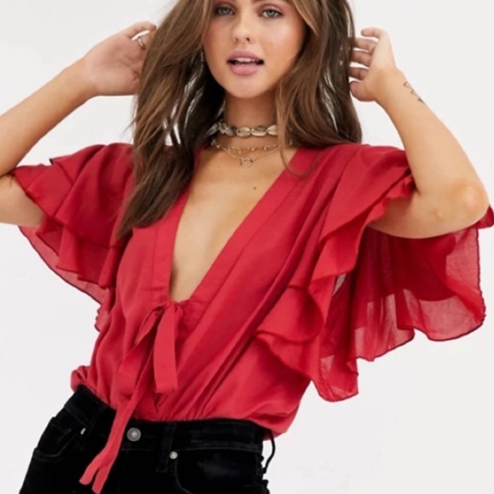 NWT - FREE PEOPLE Intimately Ruffle Sleeve Blouse Bodysuit